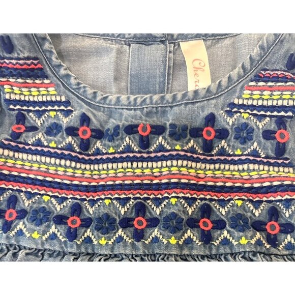 Cherokee‎ Girls Embroidered Blue Denim Sleeveless Dress Size 5T - Picture 3 of 4